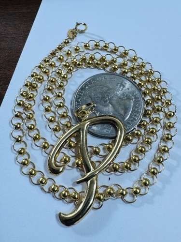 18K 750 Real Genuine Yellow Saudi Gold Letter P Necklace 18” long 4.5mm 4.1g - Picture 18 of 24