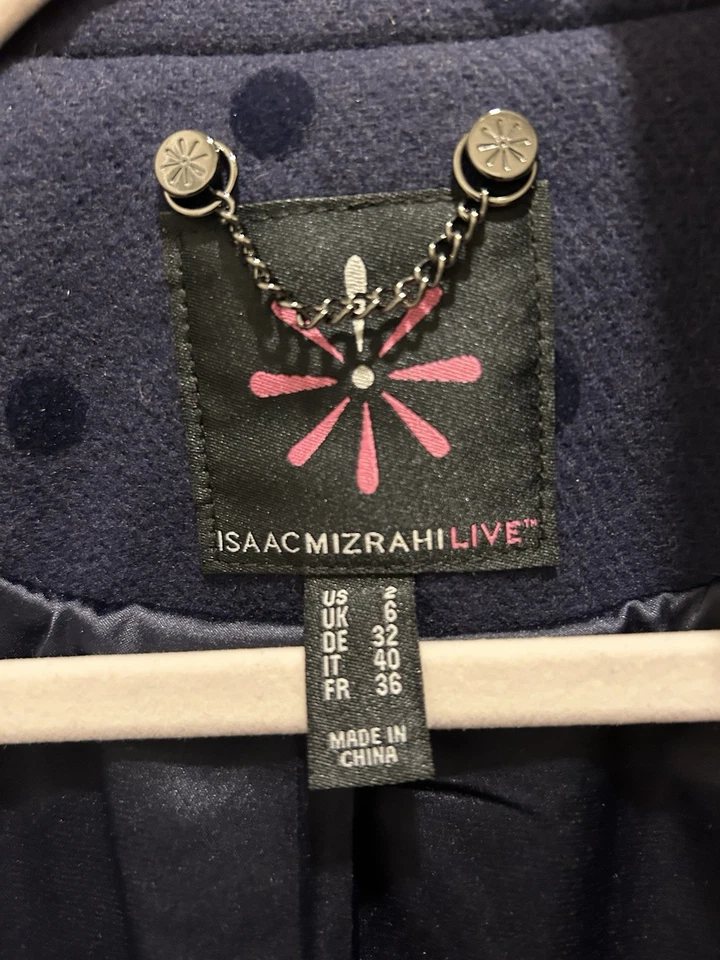 Issac Mizrahi Live! Chaqueta de lunares corta caprichosa imitación piel ribete dinero talla 2 azul Foto 4 de 4