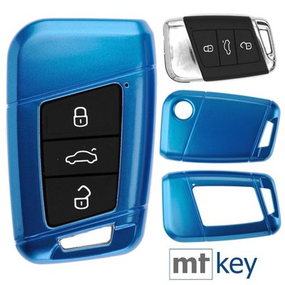 KEYLESS Auto Schlüssel Hülle BLAU für VW Arteon T-Roc Passat B8 Skoda Superb