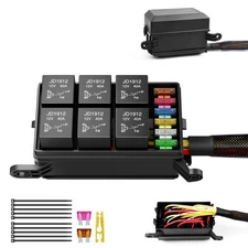 Universal 12V 6-Way Relay Fuse Box Pre-Wired 6 Slot ATC/ATO Fuse Relay Panel Car