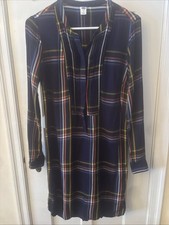 Old Navy Womens Size Small Plaid Button Up Pleated Rayon Shirt Dress