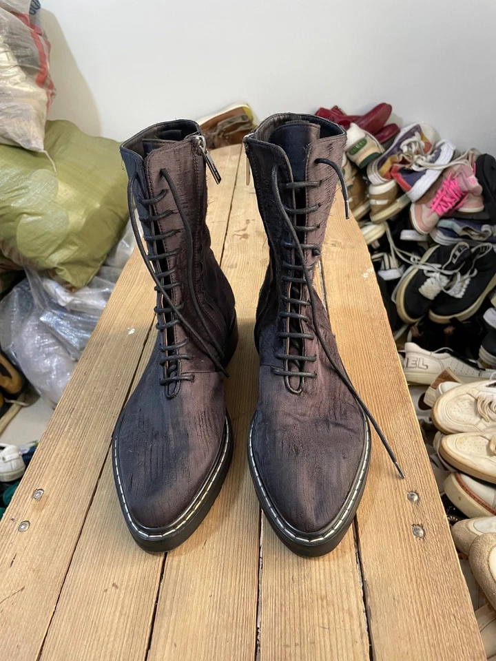 The Row Fara combat boots in a distressed black silk blend material size 38 EU - Image 4 of 4