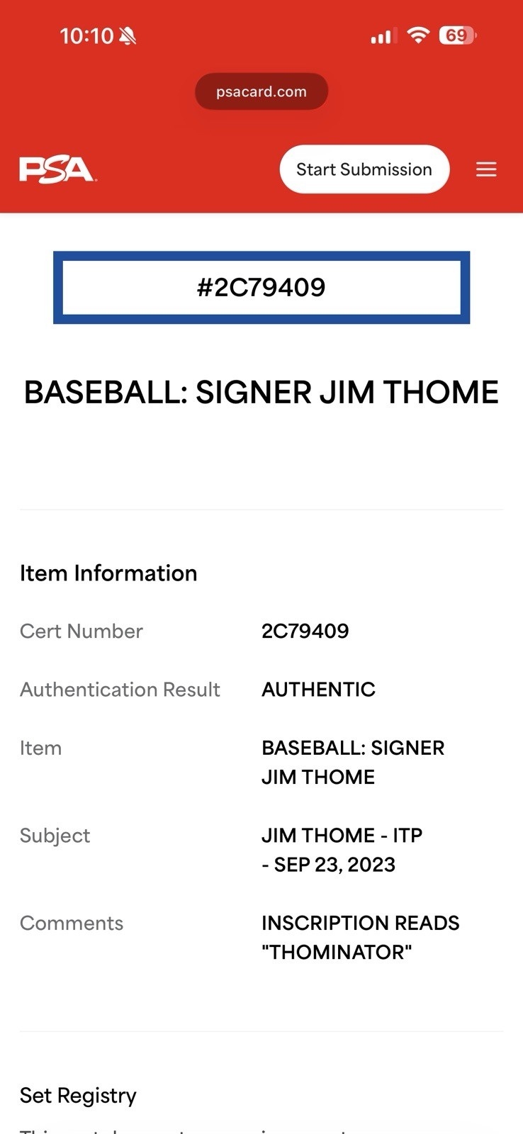 JIM THOME Autographed OMLB Baseball w/The Thominator Inscription PSA COA view 6