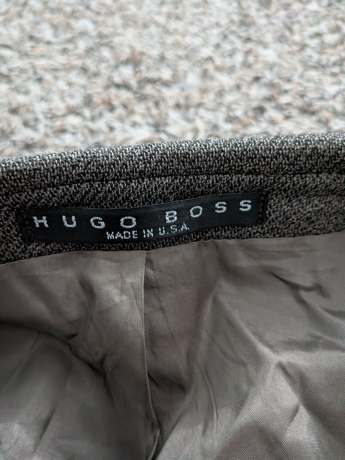 Boss Hugo Boss Blazer Jacket Coat 44L Vintage USA Wool Gray Brown Herringbone thumbnail 9