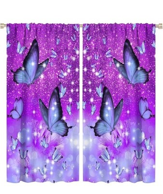 SET OF 2 Watercolor Colorful Butterfly Printed Kitchen Curtains 42'' X 45  P3