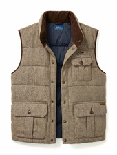 Polo Ralph Lauren Mens Herringbone Puffer Vest Full Zip Stand-Up Collar Brown