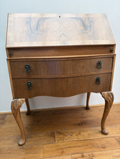 Antique Walnut Burr Bureau / Vintage Writing Desk – Queen Anne Style