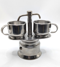 Vintage Stovetop Stainless Steel Moka Pot - Double Spout Espresso Maker w/2 Cups