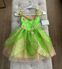 Disney Tinker Bell Girls Dress Costume, Size 5-6, Green Pink Gold, Sequins