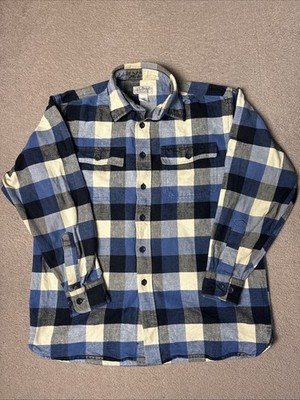 LL BEAN Vintage Blue Check Chamois Cloth Thick Button Over Shirt Medium (3889)
