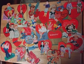VINTAGE 1940s VALENTINE CARD LOT of 25 Ballerina Kids Animals Telescope Skates