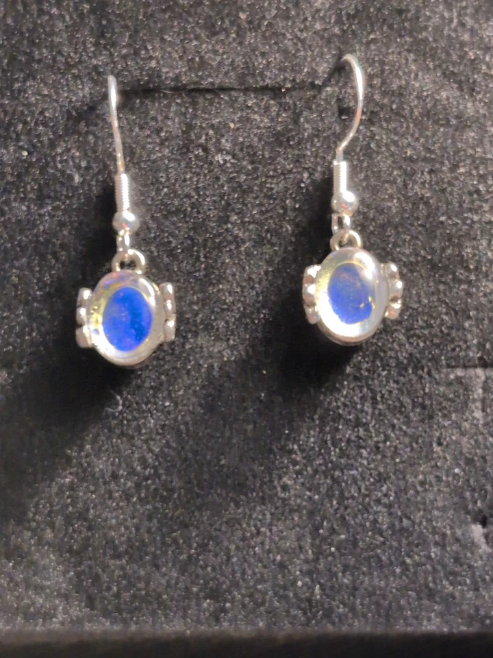 Pendientes colgantes vintage de vidrio laminado o piedra lunar de ley 925 únicos Foto 3 de 4