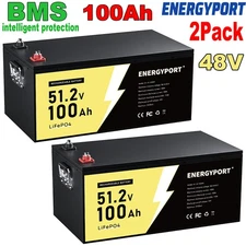2Pack 48V 100Ah LiFePO4 Lithium Battery Built-in BMS Deep Cycles For Golf Cart