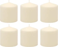 Unscented Pillar Candles Long Burning Ivory Wax Set of 6 Pack 3x3 Inch Tall