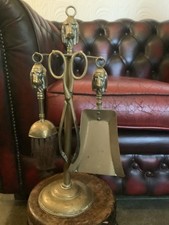 Seltenes altes Messing Englisch Basset Hound Hund Kaminbegleiter Werkzeug Set