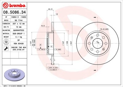 Brembo 08.5086.34 Brake Disc for Opel, Vauxhall