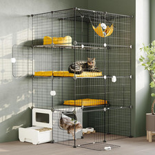 Cat Cage with Litter Box, 4-Tier DIY Enclosures Detachable Metal Wire Kennel Cat
