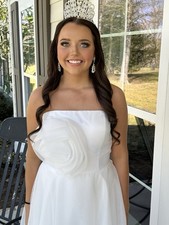 White Strapless A-Line Princess Full-Length Organza Wedding Dress with Ruching