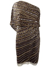 Adrianna Papell Women's Sequined One-Shoulder Sheath Dress (2, Dark Chocolate)