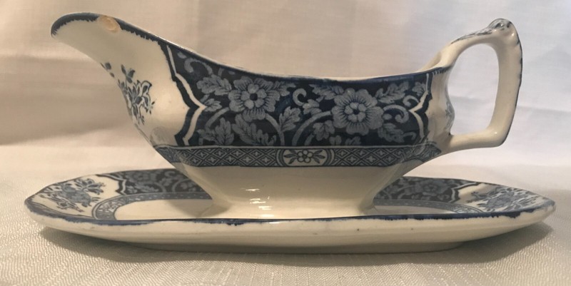 Antique Wood & Sons Staffordshire Blue Trasferware KHOTAN Gravy Sauce Boat