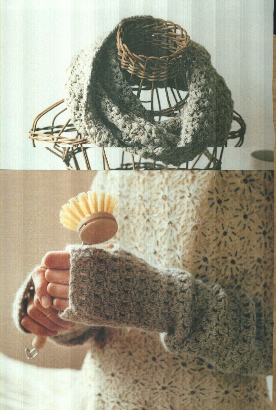 FINGERLESS MITTENS & CLASSIC SNOOD COWL SCARF WOMEN CROCHET PATTERN INSTRUCTIONS