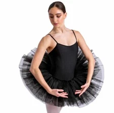 Capezio platter tutu graduated on adjustable strap leotard BLK WHITE adlt 10894W
