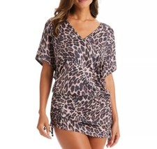NWT Bar III Womens Cheetah Print Caftan Beachwear Cover-Up Brown Multi Size S
