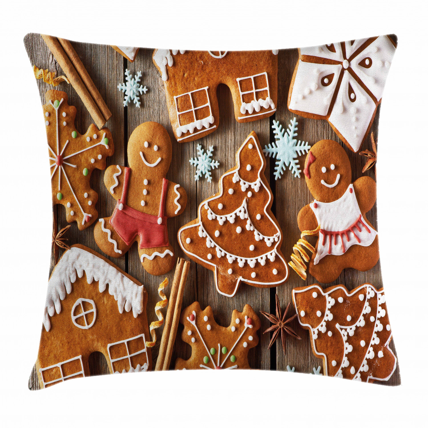 Gingerbread Man Snow Cookie Square Cushion Cover 16 Inches