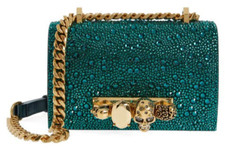 Alexander Mcqueen Mini Crystal Leather Jewelled Satchel Emrald Green Holiday