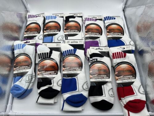NEW ONE PAIR MENS SPALDING FULL CUSHION BASKETBALL SOCKS CREW / QUATER CUT M /L - Picture 1 of 65