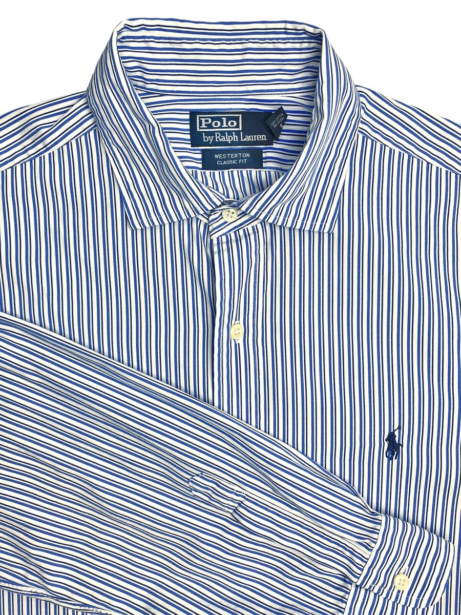 Ralph Lauren スリムフィット 長袖シャツ 青白ストライプ RALPH LAUREN ☆ Westerton Classic Fit Long Sleeve Shirt ☆ Blue