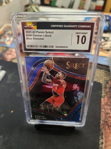 2021-22 Panini Select #260 Damian Lillard Blue Shimmer Prizms CGC 10