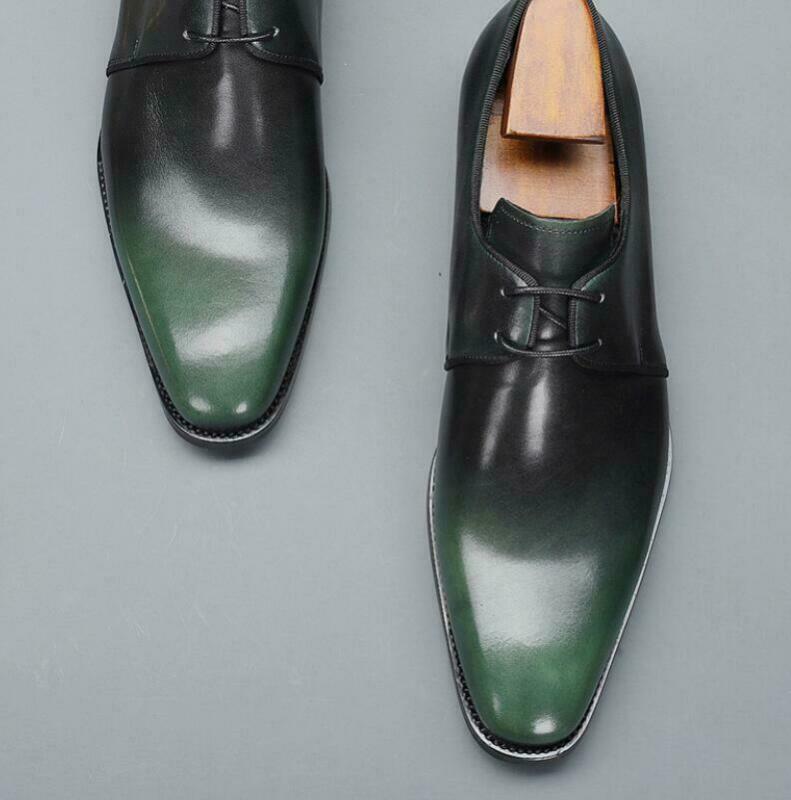 SAOLA Scarpe uomo business Oxford a punta matrimonio stringate formali pelle verde nuove