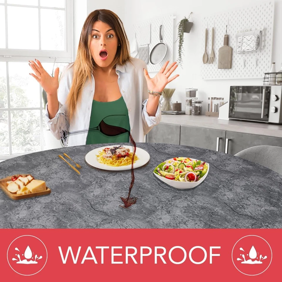 - Almohadilla de mesa Elite con estampado de bordes elásticos - Gris mármol - Pequeña redonda - Se adapta a mesas Foto 3 de 4