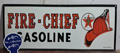 Texaco Fire Chief Gasoline Porcelain Enamel Sign 36 x 15 Inches 1 Sided