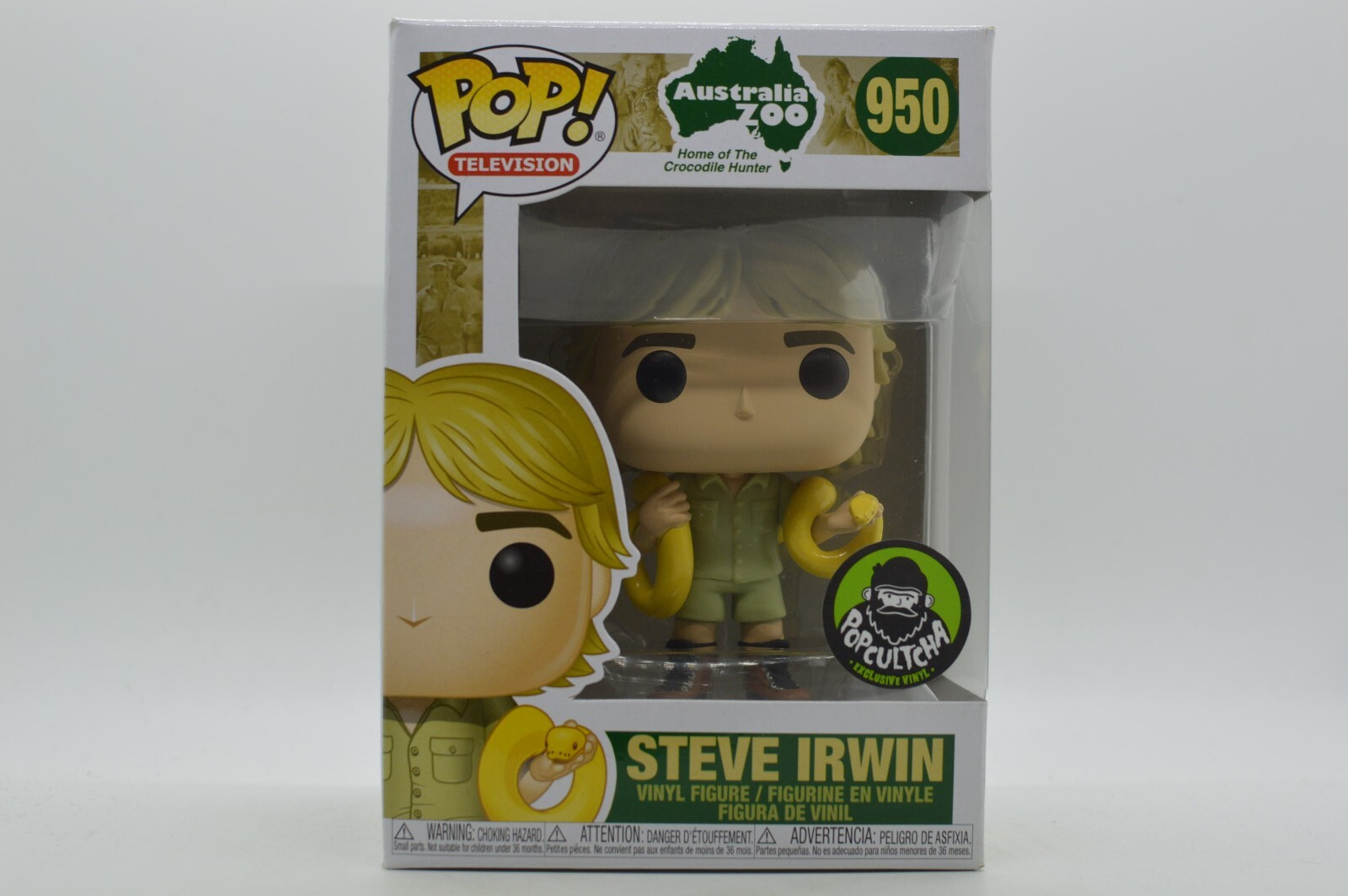 #950 Steve Irwin Con Serpiente Popcultcha Televisión Funko Pop En Protector