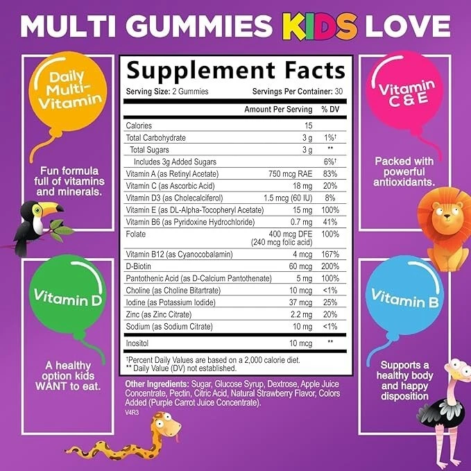 Kids Multivitamin Gummies - Daily Vitamins for Kids, Vitamin C, D3, Zinc Immune - Image 2 of 4