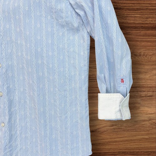 Robert Graham Button Down Shirt Men M Blue Tailored Fit L/S Geo Textured Patter - Picture 5 of 9
