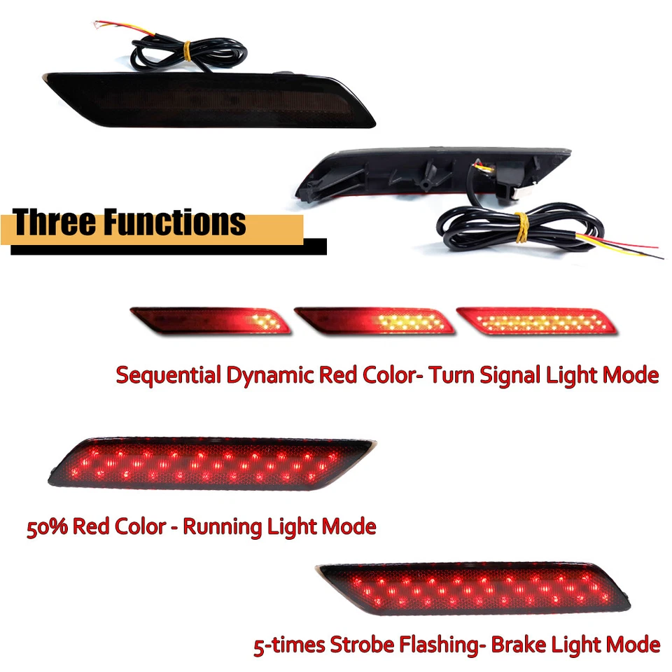 Reflectores de parachoques trasero LED de freno trasero con lente negra para Honda Civic 2013-2015 sedán Foto 2 de 4