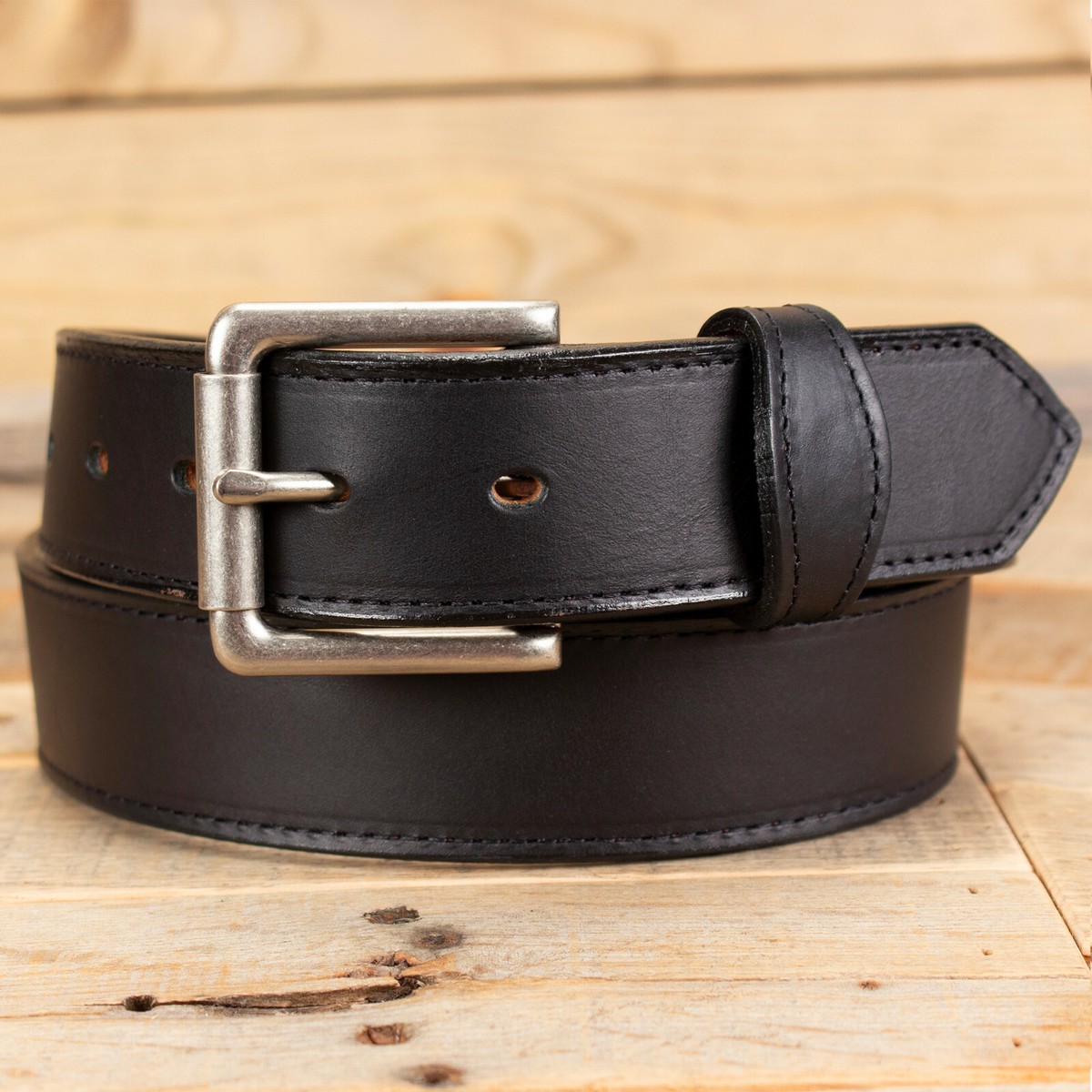 BELT. ARTIST HANDMADE. METAL. LEATHER. NEW. Small. B-81 Leather Belt in Black – Blue Owl Workshop main image 3