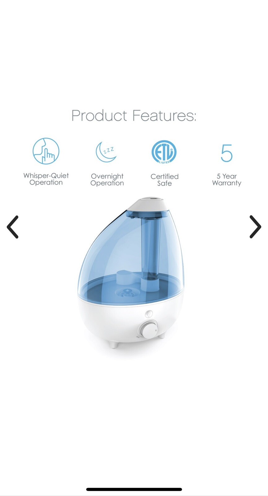 Pure Enrichment MISTAIRE XL Ultrasonic Cool Mist Humidifier - PEHUMLRG-RT1,  NEW