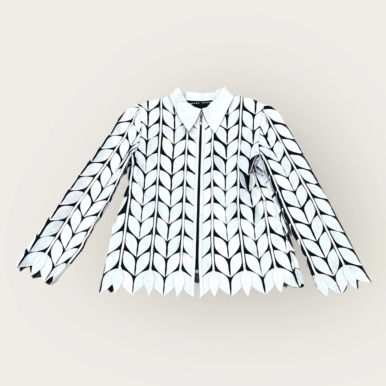 MESHKI Applique in pelle d'agnello morbida foglia su rete anni '90 avorio piccolo tacchino S