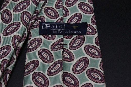 POLO RALPH LAUREN Silk Tie. Green with Purple Paisley. - Picture 4 of 5