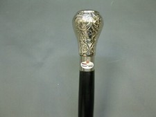 Antique Style Silver Engraved Walking Cane Stick   Decorative Handle   Elegant