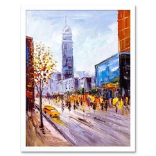 New York Cityscape Painting 12X16 Inch Framed Art Print