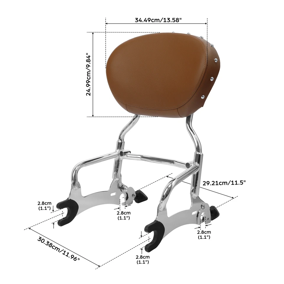 Chrome Sissy Bar + Mount Spools Fit For Indian Chief Classic 2014-2018 2016 2017 - Image 3 of 4