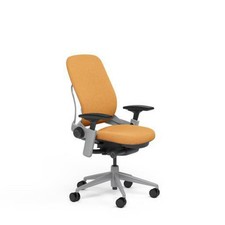 Large Steelcase Leap PLUS Adjustable Chair V2 Buzz2 Carrot Fabric 500lb Platinum
