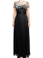 JS Collections Illusion Beaded Mesh Gown Size 16 Black White $368 NWT