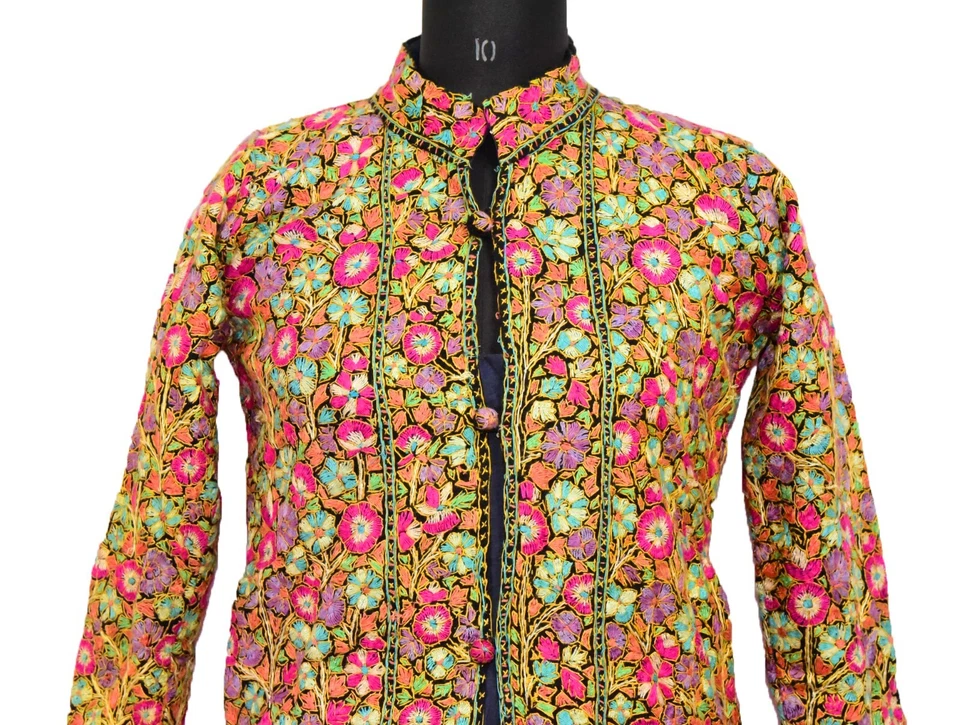 Antique Kashmir Pure Handmade Embroidery Pashmina Jacket Vintage Jamewad Coat - Image 3 of 4