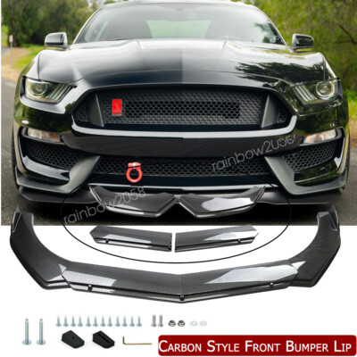 For Ford Mustang GT GT350R Carbon Style Front Bumper Lip Splitter Spoiler Kit
